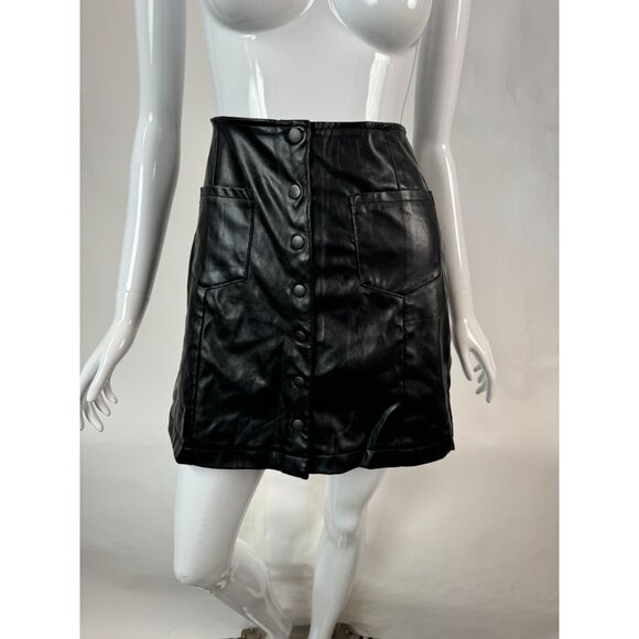 Sadie Robertson Collection Womens Black Faux Leather Mini Skirt Wild Blue Medium - Picture 13 of 16